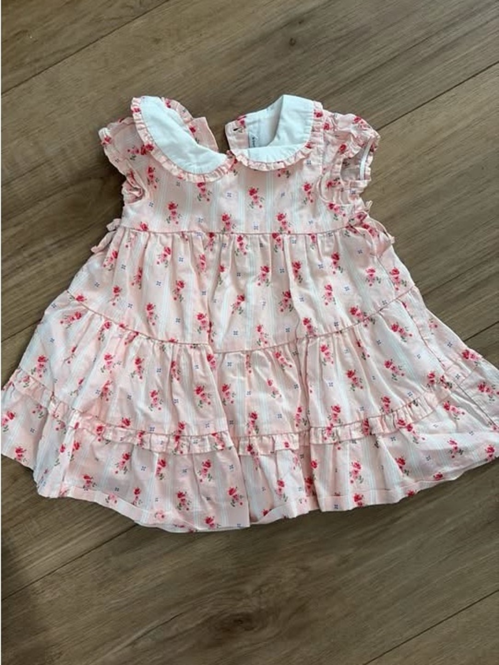 Janie and Jack Pink Floral Tiered Dress with White Peter Pan Collar